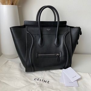 Celine mini luggage in black drummed leather